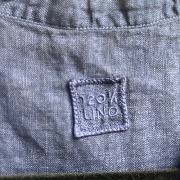 120% Lino EAC blue linen sleeveless ruffle button up blouse Sz 46 S/M - Picture 5 of 9